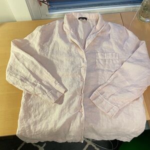 100% European Linen Long Sleeve Pajama Set with Piping